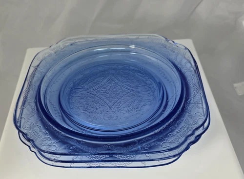 Vintage Federal Glass Madrid Blue 6" Salad Plate Set Lot of 4