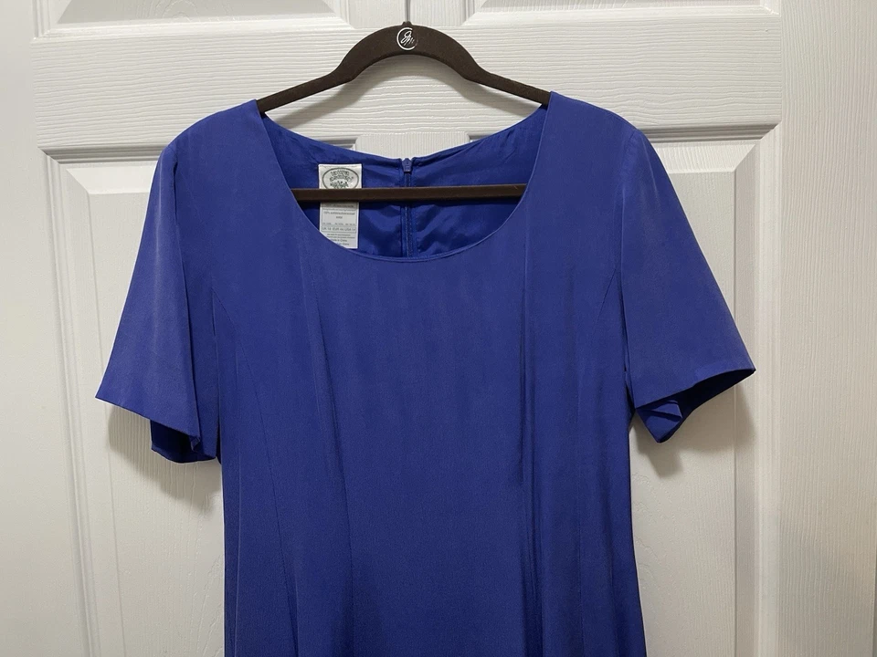 Laura Ashley Maxi Dress Womens 14 Blue 100% Silk A Line Short Sleeve - Image 2 of 4