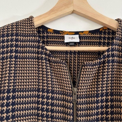 Cabi Womens Small Brown Tartan Plaid Ruffled Zip Longline Jacket Outlander - Picture 4 of 8