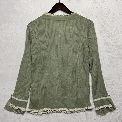 Axes Femme Womens Tops Sz M Green Coquette Fairy Lace Trim Y2K V Neck Long Sleev - Picture 2 of 10
