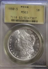 1880 S US Morgan Silver Dollar $1 PCGS MS63 Old Label