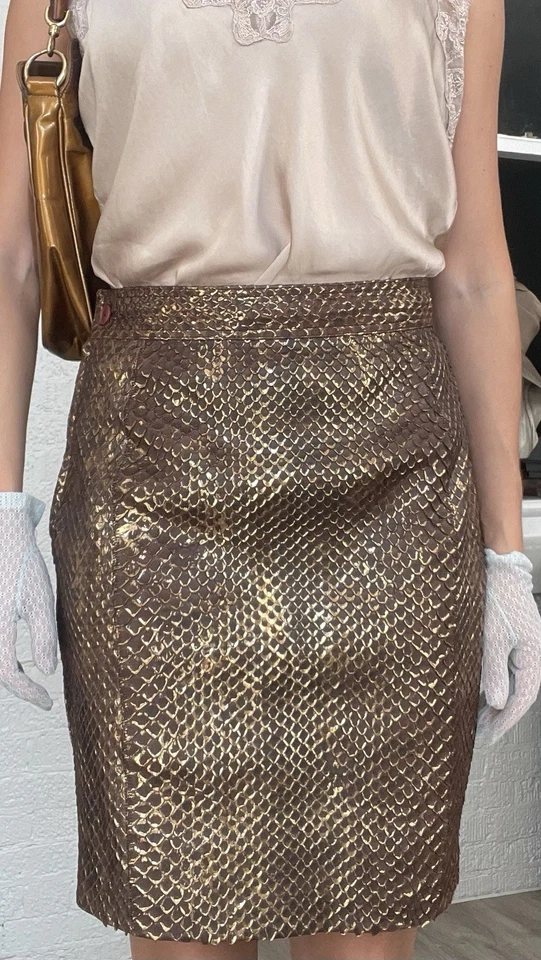 Authentic Vintage Gianfranco Ferre Python Skin Rare Exotic Leather Skirt SZ 44/M - Image 4 of 4