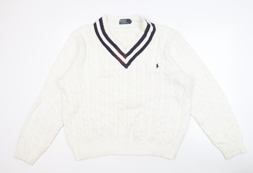 Polo by Ralph Lauren Pullover Herren XL weiß Zopfmuster
