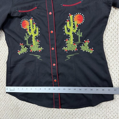 Panhandle Slim Shirt Womens L Black Pearl Snap Retro Western Wear Porter Wagoner - Picture 11 of 14