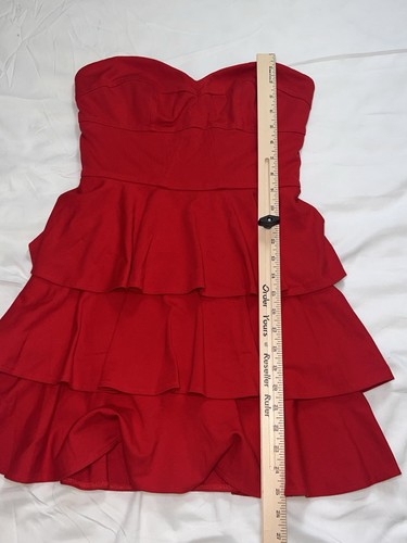 Amanda Uprichard Mini Dress Size Medium Red Strapless Tiered Ruffle Cotton Blend - Picture 4 of 12