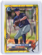2021 Bowman Draft Calvin Ziegler Chrome Yellow Lava Refractor /75 1st Bowman