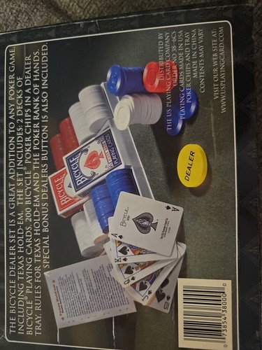 Bicycle Poker & Dealer Set - 2 Decks Cards 200 Poker Chips Tray NEW - Picture 3 of 3