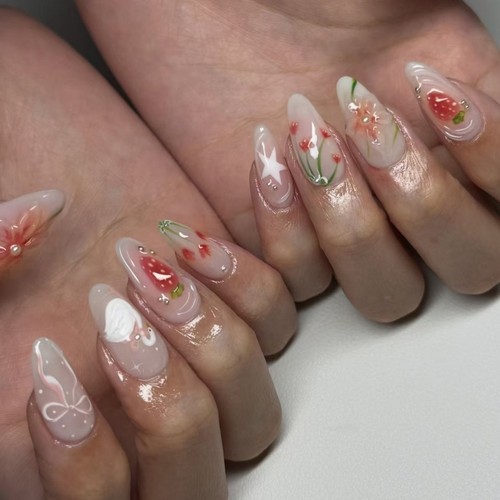24pcs Long Almond False Nails French White Edge Nail Tips Fake Nails DIY - Photo 19/22