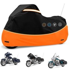 Heavy Duty Motorcycle Cover Waterproof Outdoor Storage - Side Box Black Orange