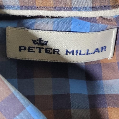 Peter Millar Shirt Mens Large Blue Brown Plaid Button Down Long Sleeve Cotton - Picture 11 of 13