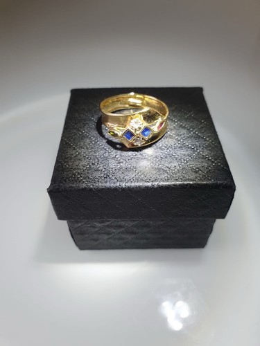 750er Gelbgold-Ring aus Arezzo, Italien – mit funkelnden Edelsteinen RGR 62/63 - Bild 1 von 6