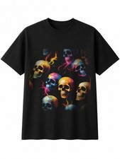 Ink Art Skull Brushstroke Gothic Mens T-Shirt Black 100% Cotton Unisex Halloween