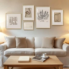 Framed Matisse Abstract Neutral Wall Art, 5 Piece Large Beige Canvas Prints S...