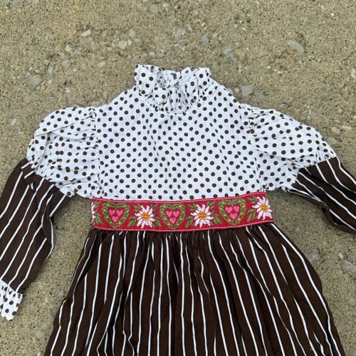 VTG Sears Disney Winnie the Pooh 70s Brown Lace Floral Ruffle Collar Dress Sz 4 - Picture 3 of 10