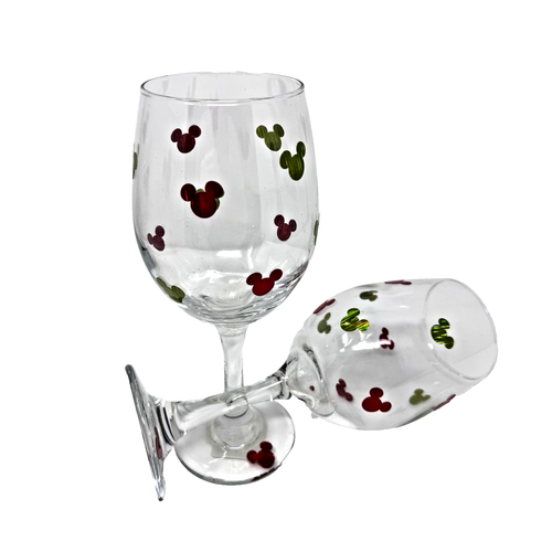 Vintage Made in USA Disney Mickey Mouse Wine Glasses Set of 2 20oz Red Green - Picture 2 of 10