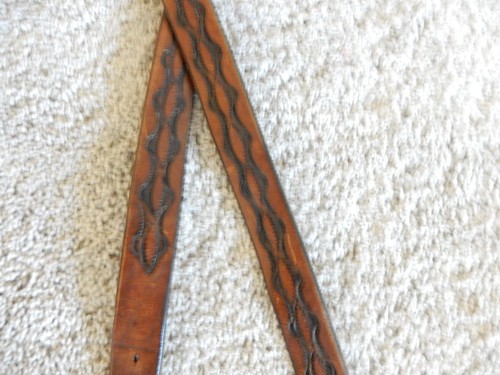 Vintage brown tooled mexican leather belt 1" width 45.5" long handmade EUC MCM - Picture 2 of 9