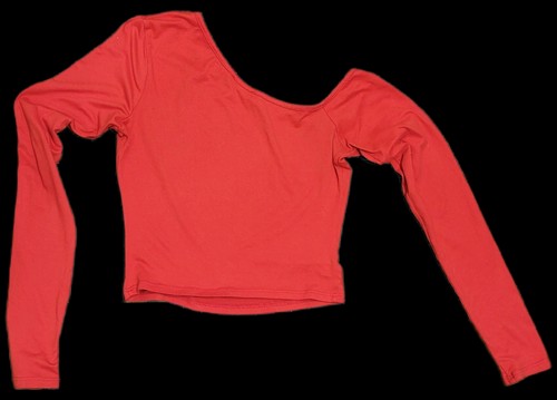 Sexy Red Cropped Top "money" Women's Asymetric Shoulder Long Sleeve Small - Picture 6 of 6