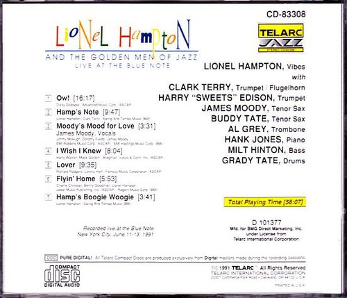 Lionel Hampton & Golden Men of Jazz Live at Blue Note - Telarc 83308 / BMG - Picture 2 of 2
