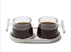 Pure Over Espresso Glass Duo with Ceramic Tray – 3.5oz Double Shot Cups