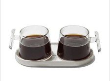 Pure Over Espresso Glass Duo with Ceramic Tray 3.5oz Double Shot Cups
