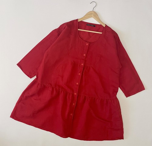Gudrun Sjoden Tunic Dress Linen Cotton Red Artsy Babydoll Tiered Size L - Picture 1 of 16