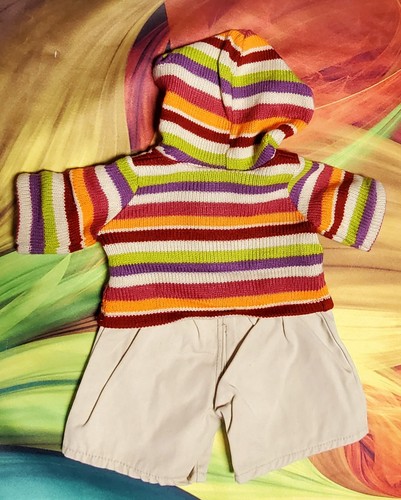 Build a Bear Camisa Suéter con Capucha a Rayas Sudadera con Capucha Pantalones Cortos Tostados Ropa de Peluche 59H - Imagen 2 de 2