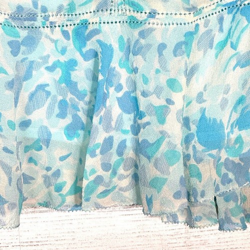 Ann Taylor 100% Silk Chiffon Skirt Blue Floral Ruffle Hem Women Sz 6 Y2K - Picture 3 of 5