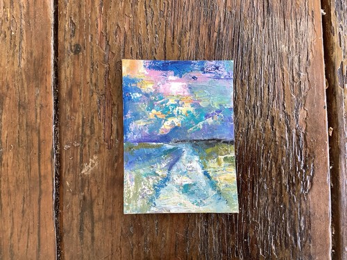 Cuchillo Palet Acrílico Pintura Aceo Por Kenna Paisaje Original 2.5” X 3.5 Firmado - Imagen 3 de 3