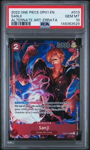 2022 ONE PIECE OP01-ROMANCE DAWN ALTERNATE ART-ERRATA  #013 SANJI PSA 10