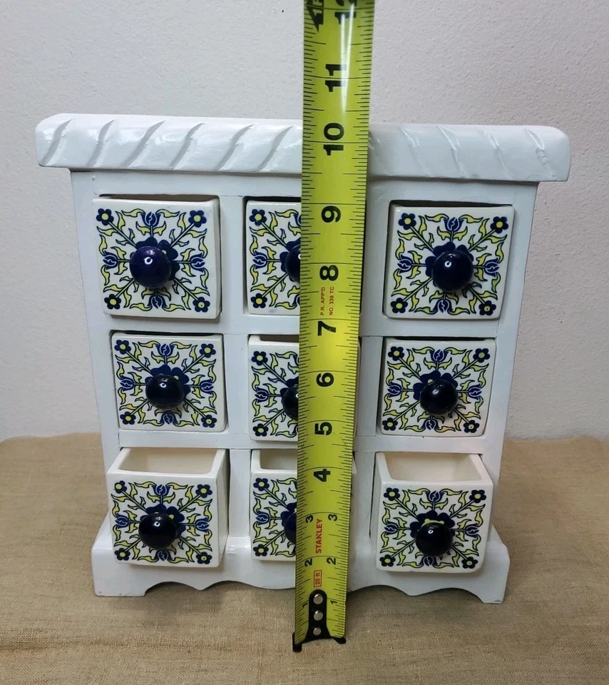 Apothecary 9 Wooden Drawer Porcelain /Ceramic Cabinets Tabletop Farmhouse  - Image 4 of 4