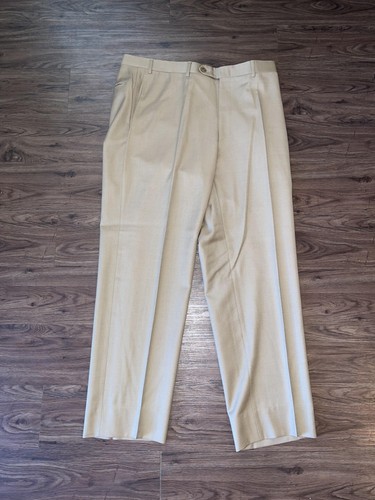 Pantalones de vestir Canali para hombre beige tostado 100 % lana plisados pantalones delanteros calce clásico - Imagen 1 de 6