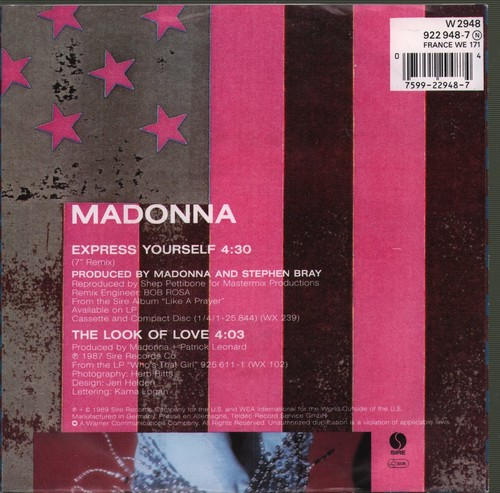 Madonna Express Yourself 7" vinyl Germany Sire 1989 7" in pic sleeve W2948 - Bild 2 von 2