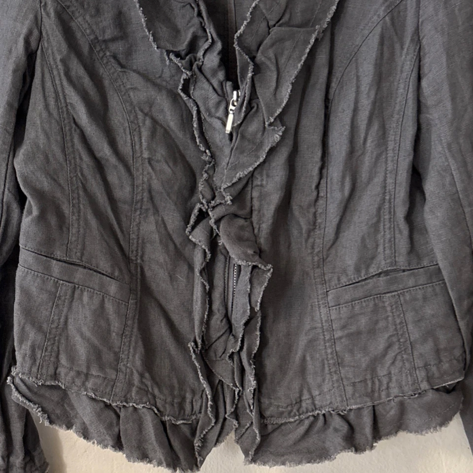 Chaqueta INC International Concepts Gris Volantes Cremallera Con Bolsillos - Para Mujer Talla M’s Foto 4 de 4