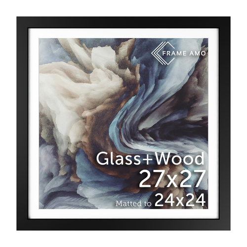 Frame Amo Black Wood Picture Frame, Tempered Glass, White Mat, 1.5 Inch Border - Picture 252 of 266