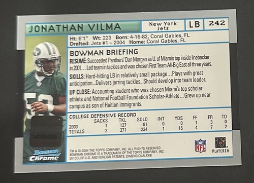 Jonathan Vilma 2004 Bowman Chrome Rookie Auto #242 RC Autograph - Bild 2 von 2