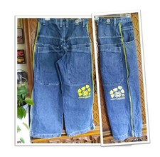 JNCO Vintage 90s NEON Green Stripe Skunk Skater Pipes Wide-Leg Jeans 32x30 Baggy