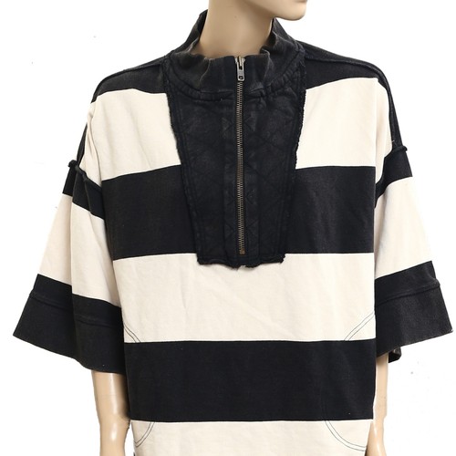 Free People We The Free Seaside Funnel Pullover Top Oversized Striped XS 283620 - Picture 6 of 9