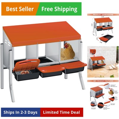 3 Hole Roll Away Chicken Nesting Box - Chickens Laying Box with Removable Tra...