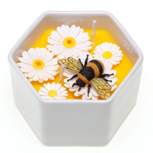 Vela de abeja y margarita - Velas de cera de abejas pura para el hogar perfumadas, 5,6 oz vainilla y... - Imagen 2 de 8