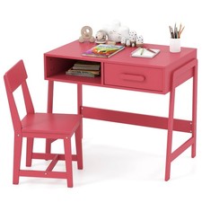 Kids Desk and Chair Set with Storage Drawer and Hutch, Student Writing Desk Set