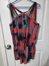 Fabletics Womens Colorful Abstract Print Sleeveless Athleisure Romper Size M