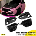 Fog Light Garnish Covers For 16-21 Honda Civic Type-R Front + Rear Bumper Black4