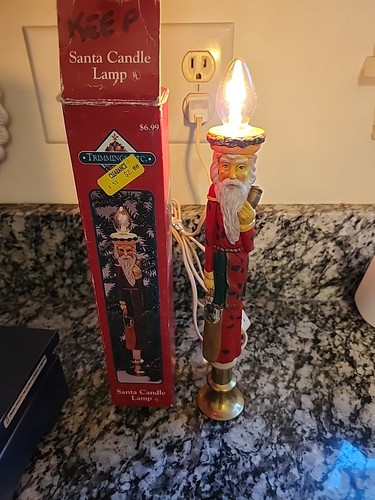 Vintage SANTA CLAUS Candle Lamp STICK ELECTRIC WITH BULB TRIMMING ETC - Picture 2 of 3