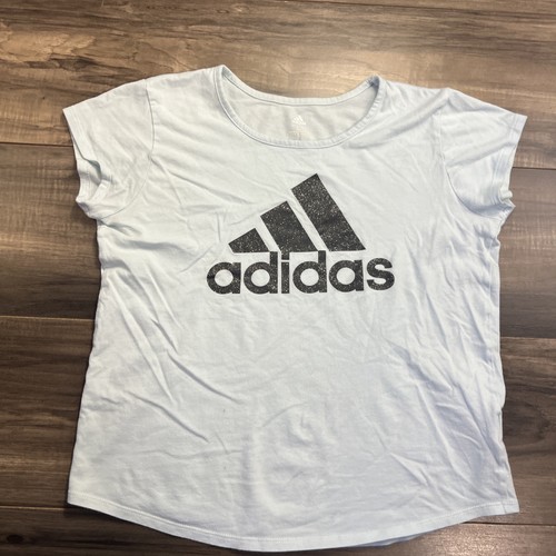 Adidas Shirt Kids Blue Large Short Sleeve - Picture 1 of 7