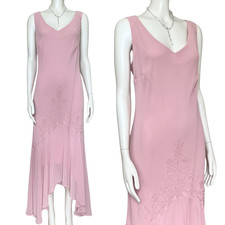 Vintage Y2K Pink Beaded Asymmetrical Midi Party Dress L/XL 16 Fairy Prom Flapper