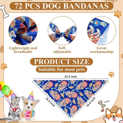 72 Pcs Dog Bandana Bulk Washable Puppy Triangle Scarfs Cat Bandanas Adjustabl... - Picture 2 of 7