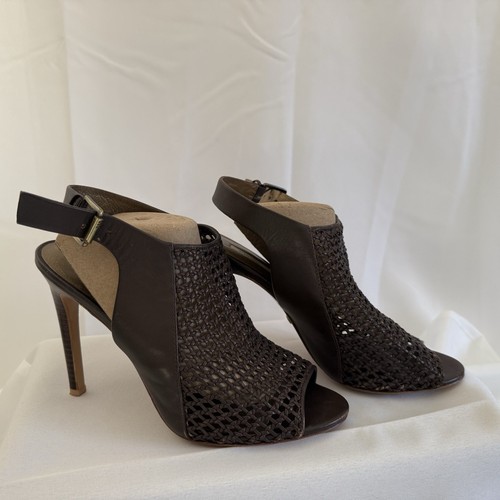 Women’s Cynthia Vincent Black Woven Leather Open Toe Heels - Afbeelding 2 van 4