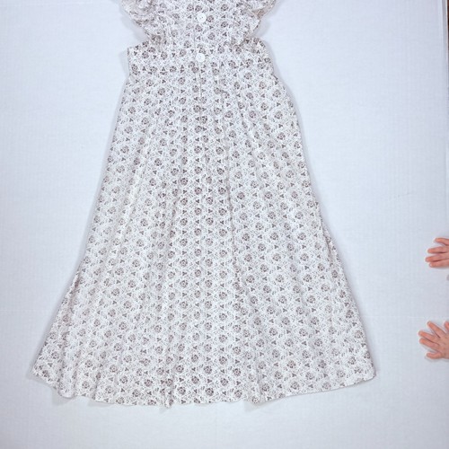 Vintage 1970s 70s Neutral Brown Floral Cottagecore Ruffle Pinafore Dress 10 - 12 - Picture 11 of 11