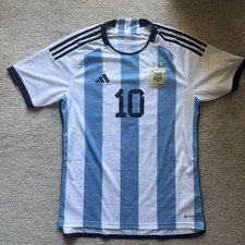 adidas Argentina Lionel Messi #10 Men's L Soccer Jersey White Blue Black