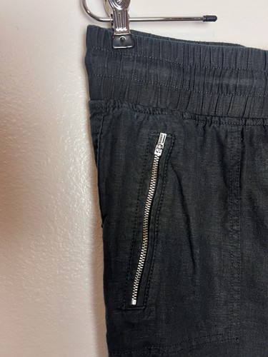 Athleta Cabo 100 % Leinen Jogginghose Kordelzug Reißverschlusstaschen Damen 10 schwarz - Bild 3 von 6